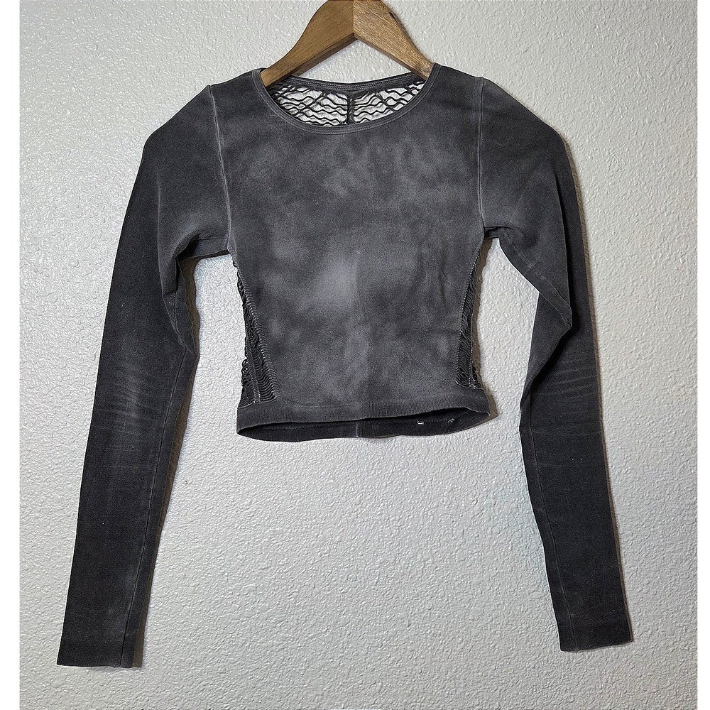 Gray Acid Wash Mesh Back Cutout Top Y2K Grunge Fairycore Goth Size XS/S